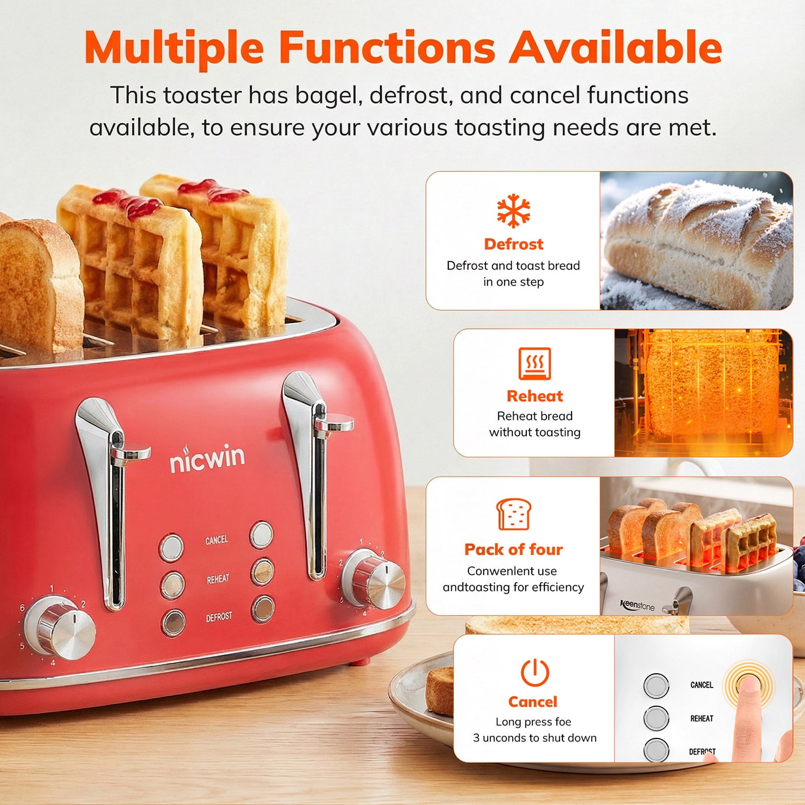 NICWIN 4 Slice Toaster, Extra Wide Slots Bread Toaster, Toas