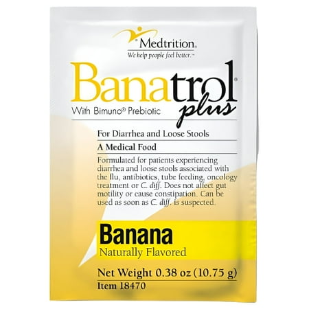 Banatrol Plus Banana Flavored Powder Oral Supplement, Prebiotic Fiber Digestive Support for Diarrhea and Loose Stool, 10.75 g Individual Packets, 21 Count