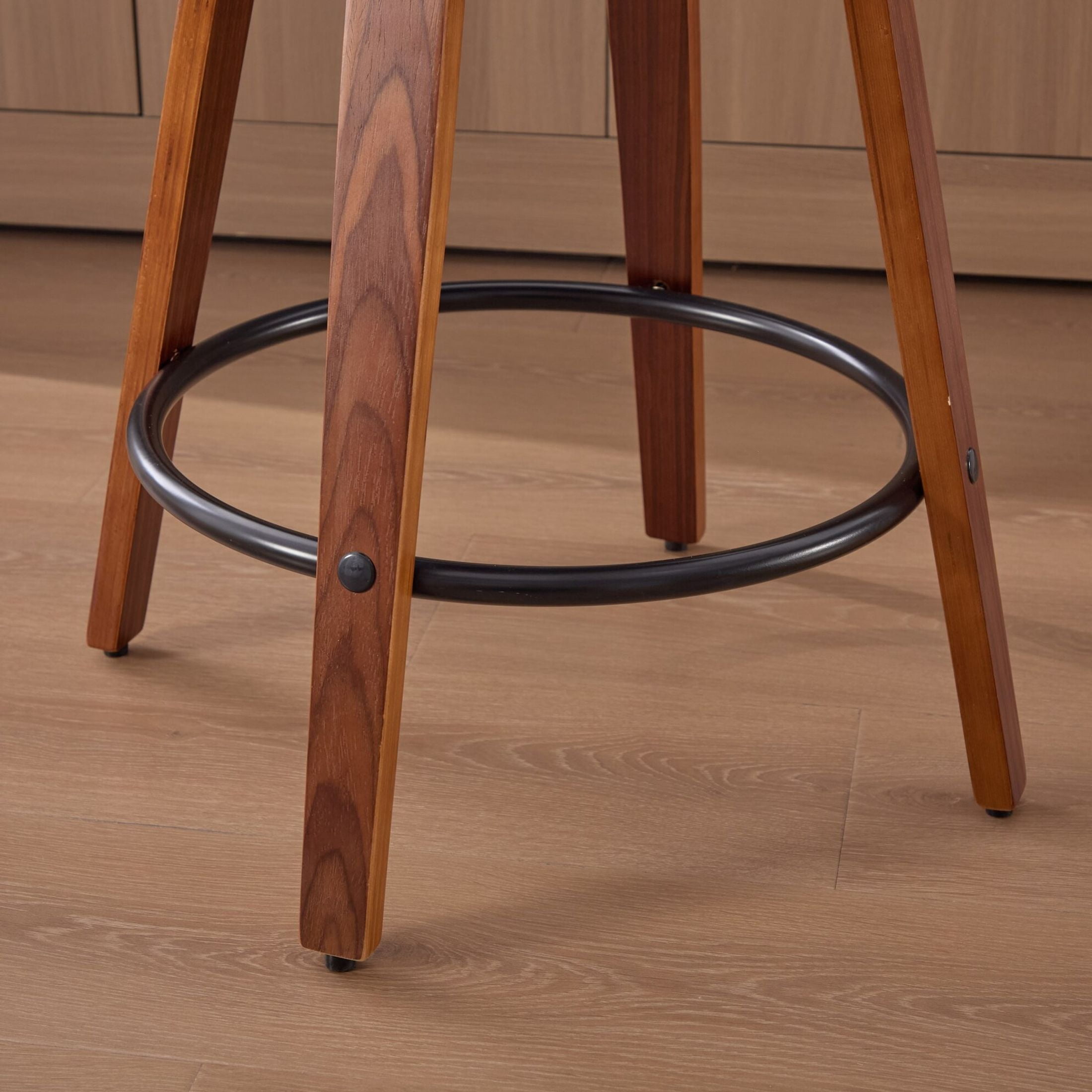 Noble House Set of 2 Counter Height Bar Stools, Cane Back, Linen Upholstered Seat, Walnut + Beige