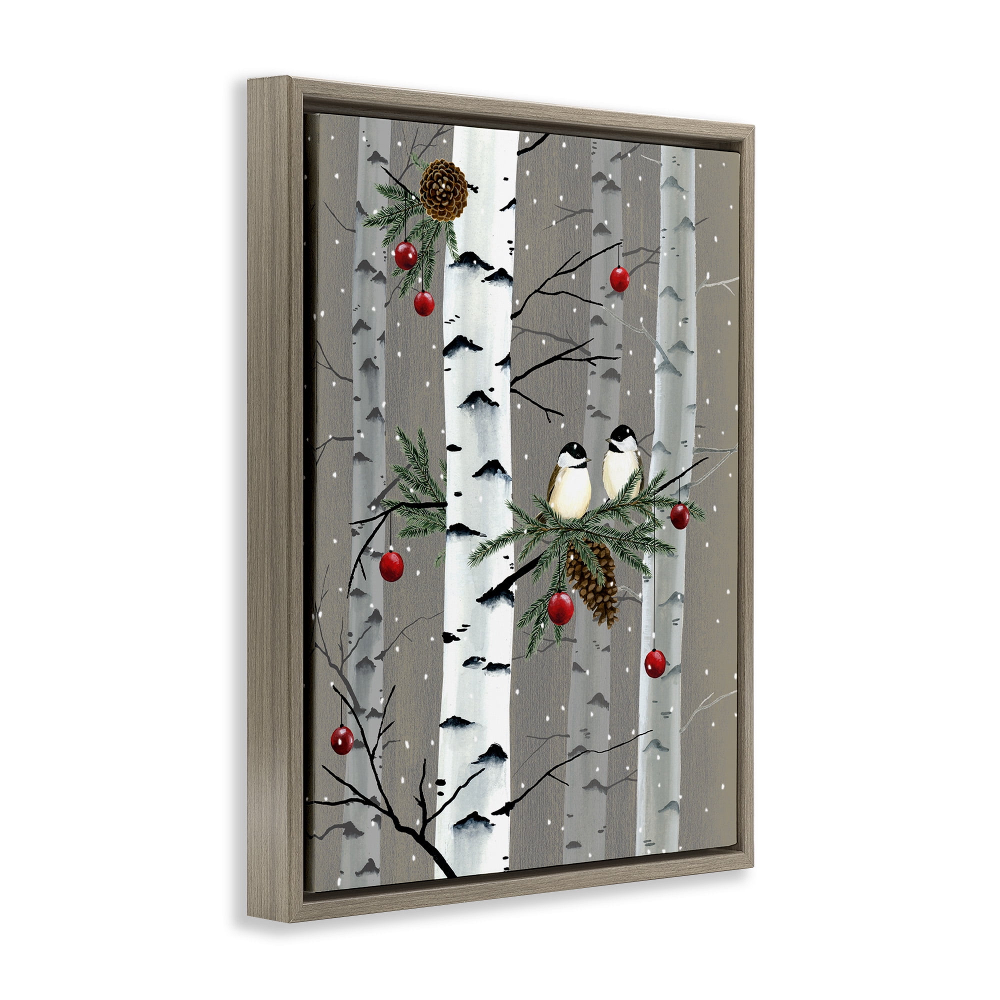 Stupell Industries Birds & Ornaments Birch Tree Forest Animals & Insects Painting Brown Floater Framed Canvas Art Print Wall Art, 25 x 31