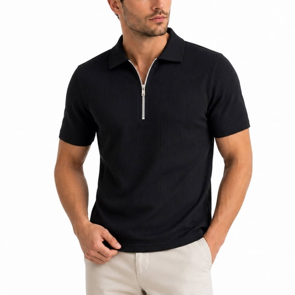 AZoiNM Men's Corduroy Short Sleeve Shirt Half Zip Collared Casual Stretch Fit Tee