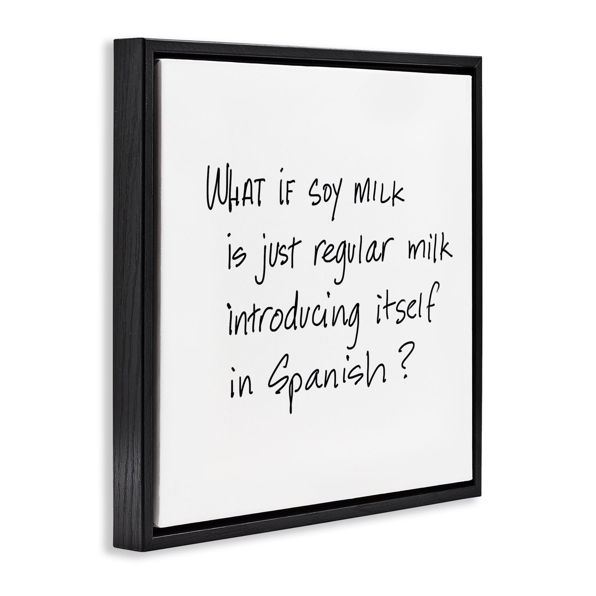 Stupell Industries Soy Milk in Spanish Food & Beverage Painting Black Floater Framed Art Print Wall Art, 25 x 25