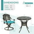 thumbnail image 6 of MEETWARM 3-Piece Outdoor Patio Dining Set, All-Weather Cast Aluminum Patio Conversation Set with 2 Cushions Swivel Rocker Chairs and 31" Round Table for Backyard Garden Deck, Umbrella Hole, Ocean Blue, 6 of 7