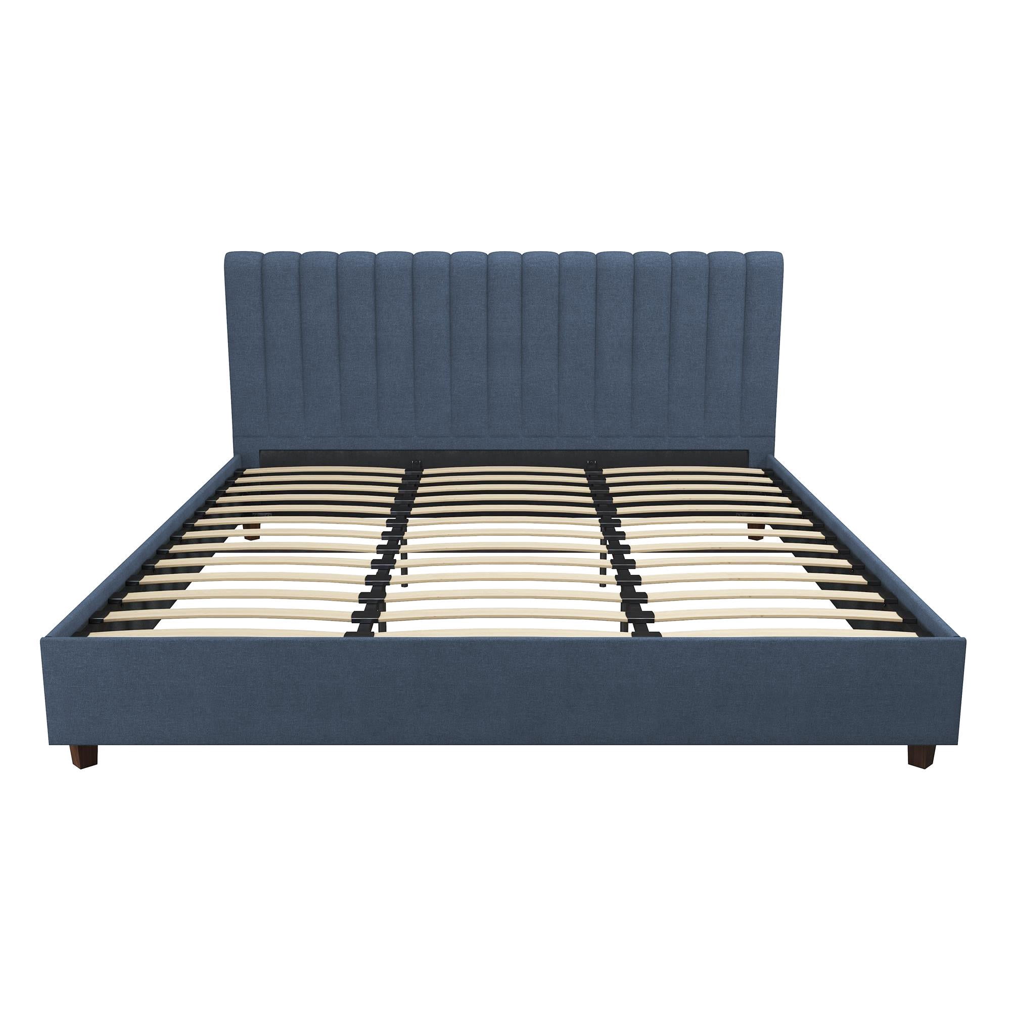Novogratz Brittany Tufted Upholstered Bed Frame, King, Blue Linen
