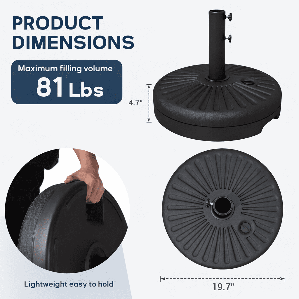 Napwant Fillable Patio Umbrella Base, Water and Sand Weighted Stand for Market Umbrellas, 81lbs, Compatible with 1.5–1.9 in Pole Diameter, Black