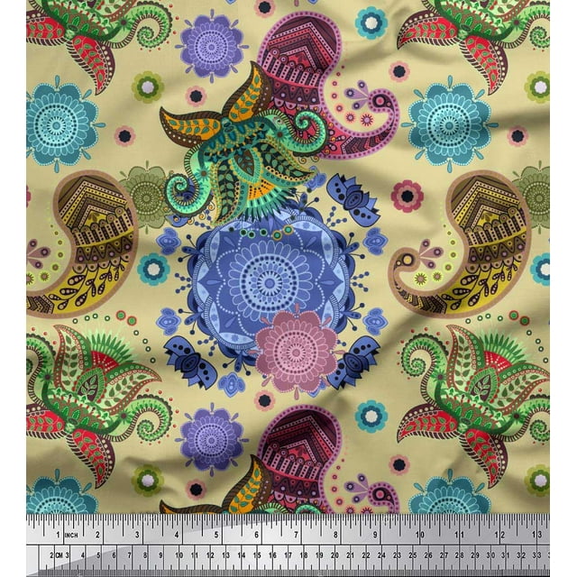 Soimoi Rayon Fabric Mandala & Paisley Ethnic Print Fabric by Yard 42 Inch Wide