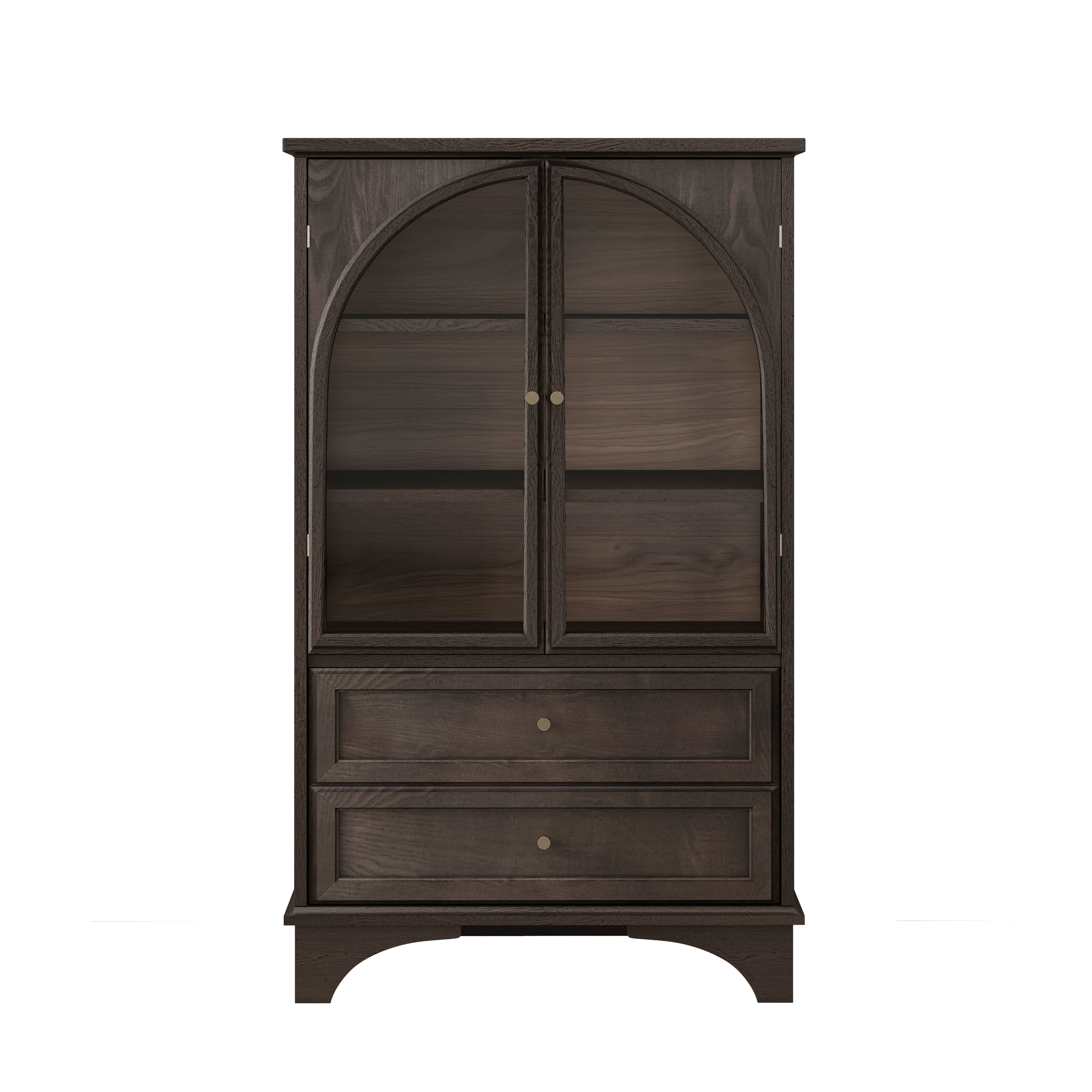 52.17"H Glass Door Display Case Storage Cabinet with 2 Drawers and Adjustable Shelf, Spacious Storage Solutions, Curio Cabinet for Living Room, Bedroom, Kitchen and Office, Brown