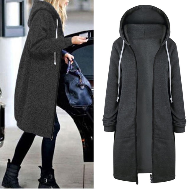 Sweat à Capuche Chaud à Fermeture Éclair pour Femmes, Veste Longue, Veste d'Extérieur, Veste à Capuche Zippée pour Femmes, Vestes Léopard pour Femmes, Gilets pour Femmes, Coupe-Vent Long