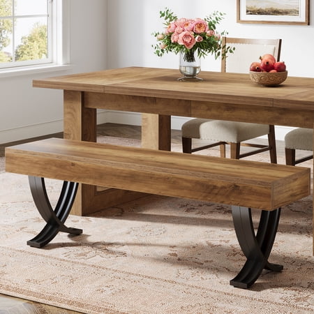 Tribesigns 55 Farmhouse Dining Bench with Metal X Legs