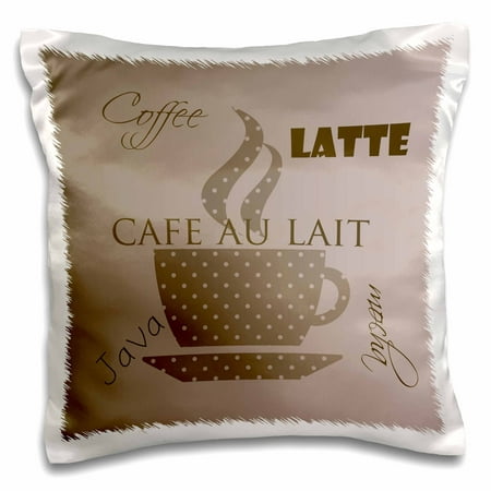 3dRose Cafï¿½ au Lait Coffee Latte Brown Cocoa Kitchen Art - Pillow Case, 16 by