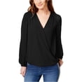 thumbnail image 1 of INC Womens Surplice Wrap Blusa, Negro, Grande, 1 of 1