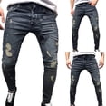 thumbnail image 3 of safuny Jeans Denim Pants for Men Fashion Fall Winter Long Trousers Soft Hole Bottom Solid Color Comfy Lounge Casual High Waist Blue 32, 3 of 8