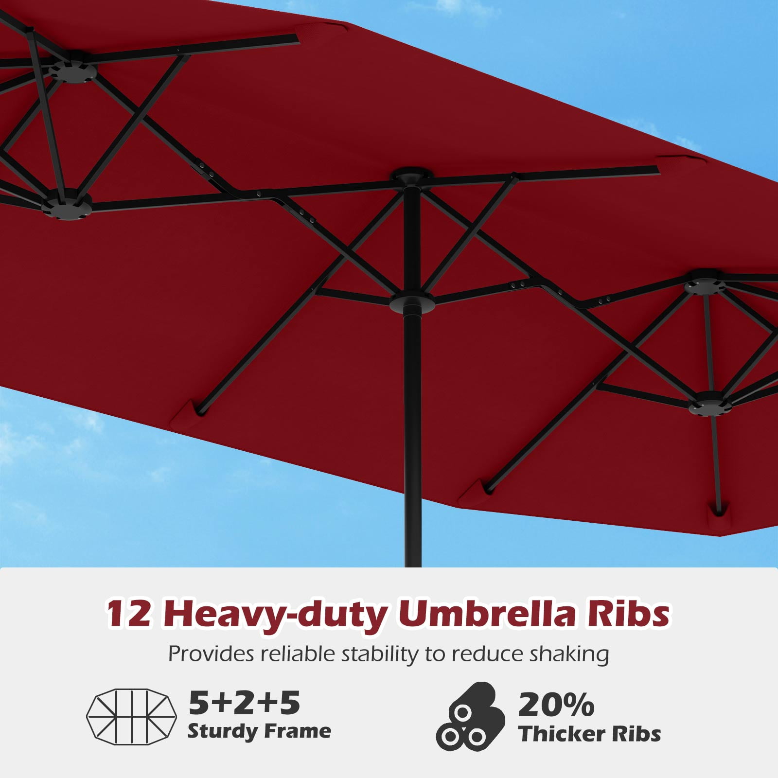 Gymax 13 FT Double-sided Patio Umbrella Outdoor Large Twin Size Umbrella Red