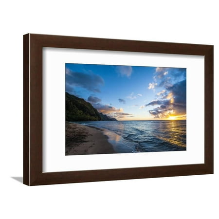 Sunset on the Napali Coast, Kauai, Hawaii, United States of America, Pacific Beach Ocean Coastal Landscape Photography Framed Print Wall Art By Michael (Best Way To See Napali Coast)