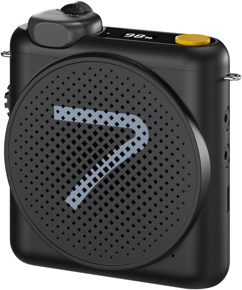 WA2 Voice Amplifier for Teachers with Wireless Lavalier Microphone,Portable Speaker for Classroom,Speech,Training Outdoor,Mini Speaker Clip-On Mic- Noise Canceling,164ft Range,23H Working-Black