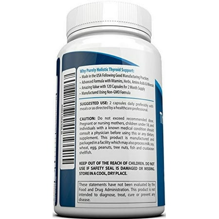 Thyroid Support Supplement 120 Capsules ★ 100% MONEY BACK GUARANTEE ★ 50% More Than Other Brands - Natural Thyroid Supplement With Iodine - Energy, Metabolism & Focus Formula, Made in US