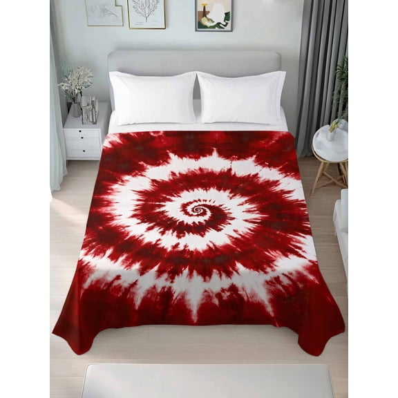 Red Ombre Queen Size Flat Sheet, Wrinkleproof & Fadeproof Cooling Flat Bed Sheet Only, Farmhouse Chic Tie Dye Abstract Retro Art Breathable Soft Bedding Top Sheets 90 x 102 Inches