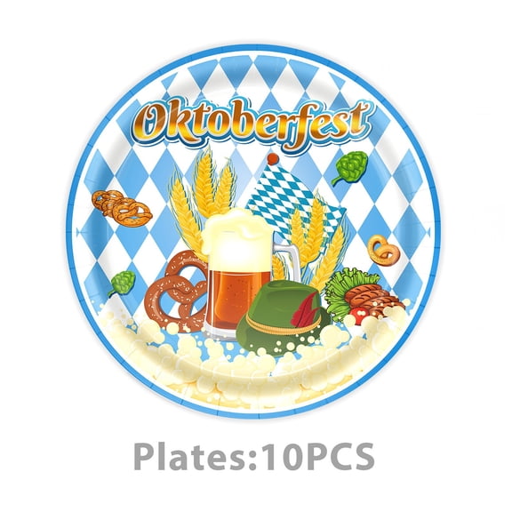 Paper Oktoberfest Party Kit 23cm Bavarian Themed Tableware Banners for Indoor Outdoor Celebrations