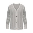 thumbnail image 4 of JUNWELL Womens Casual Trendy Cotout Lace Long Sleeve V Neck Cardigan Solid Color Casual Versatile Open Front Button Down Lightweight Knit Sweaters Tops Black L, 4 of 6