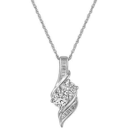 Simulated Diamond Sterling Silver 2-Stone Pendant, 18