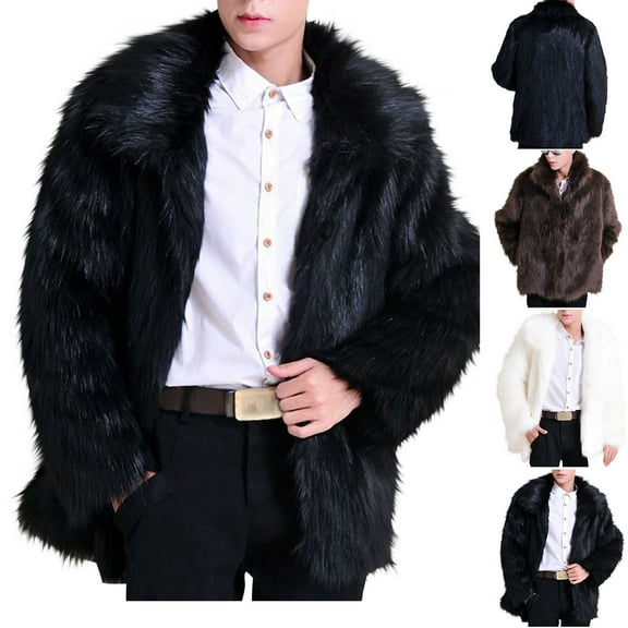 Miluxas Faux Fur Coat Winter Jackets for Men Mens Winter Coats Faux Fur Jacket Warm Fluffy Furry Trench Fake Fur Jacket White