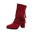 thumbnail image 3 of Bnwani Womens Boots Fashion Zipper High-Heel Thick Chunky High Mid-Calf Versatile Casual Tassel Boot Red Size 7.5, 3 of 5