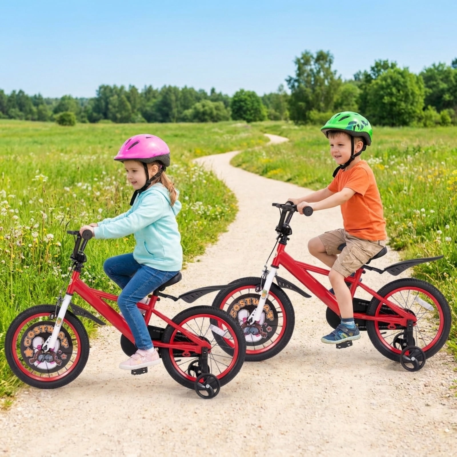 Redsmile Kids Bike 16 Inch with Training Wheels for Boys Girls Ages 4-8, Adjustable Kids Bicycle with Storage Basket, Double Handbrake and Coaster Brake, Carbon Steel Frame Youth Bike, Red