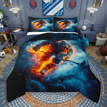 Manfei Sport Theme Full Size Comforter Sets,Ice Hockey Lover Bedding Comforter Set,Orange Blue Bedding Sets For Boys Kids,Luxury Bedroom Decor Reversible,3pcs