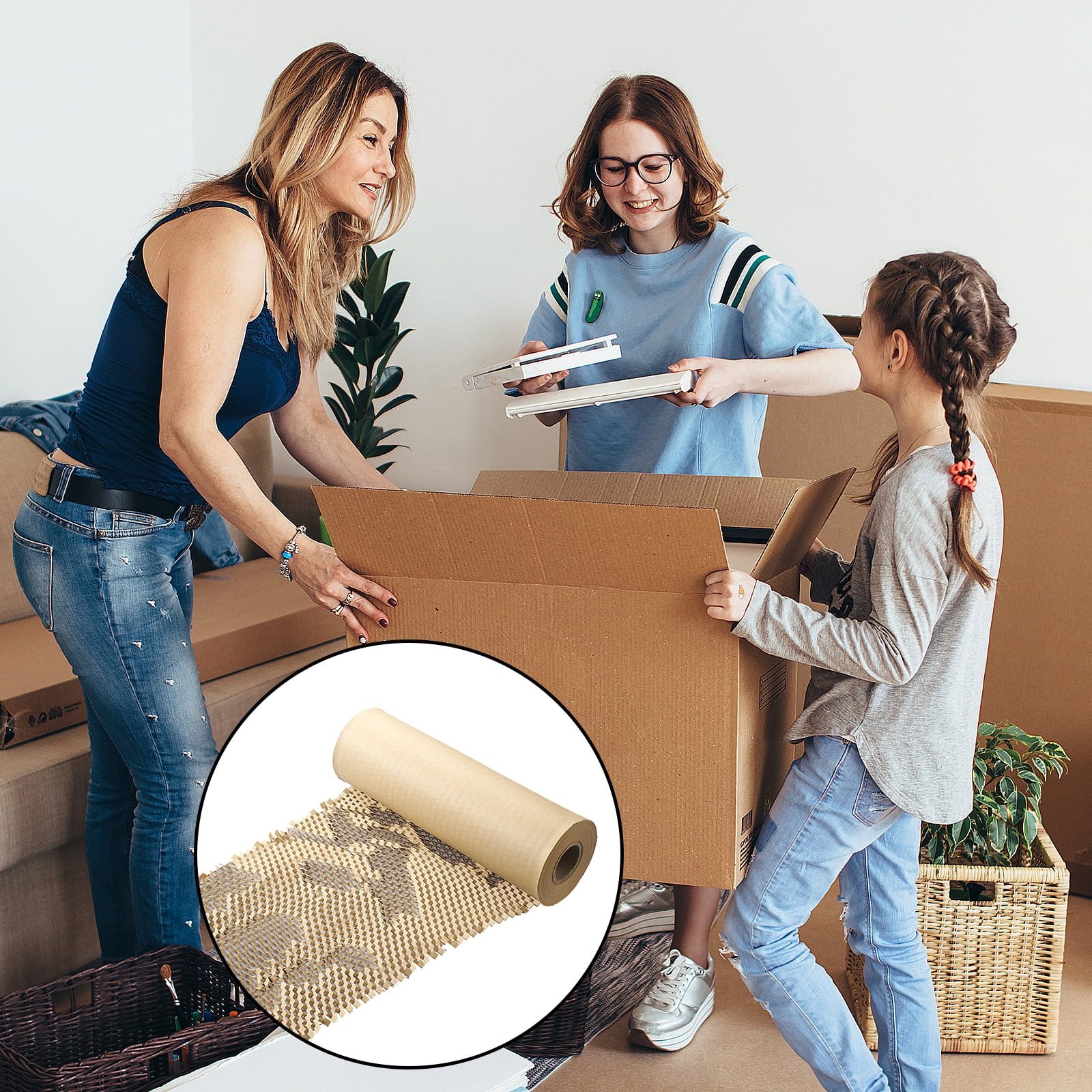 (Kraft color 30*50cm) Kraft paper honeycomb cushioning wrapping paper tear grid moisture-proof shock-absorbing filling paper (30*50cm) material kraft paper