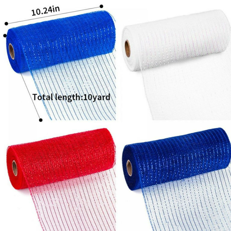 10 Inch x 30 feet Deco Mesh Ribbon for Wreaths All Colors Metallic Foil  Blue/White/Red/Navy Rolls Wreath Making Supplies for Crafting (4 Pack)
