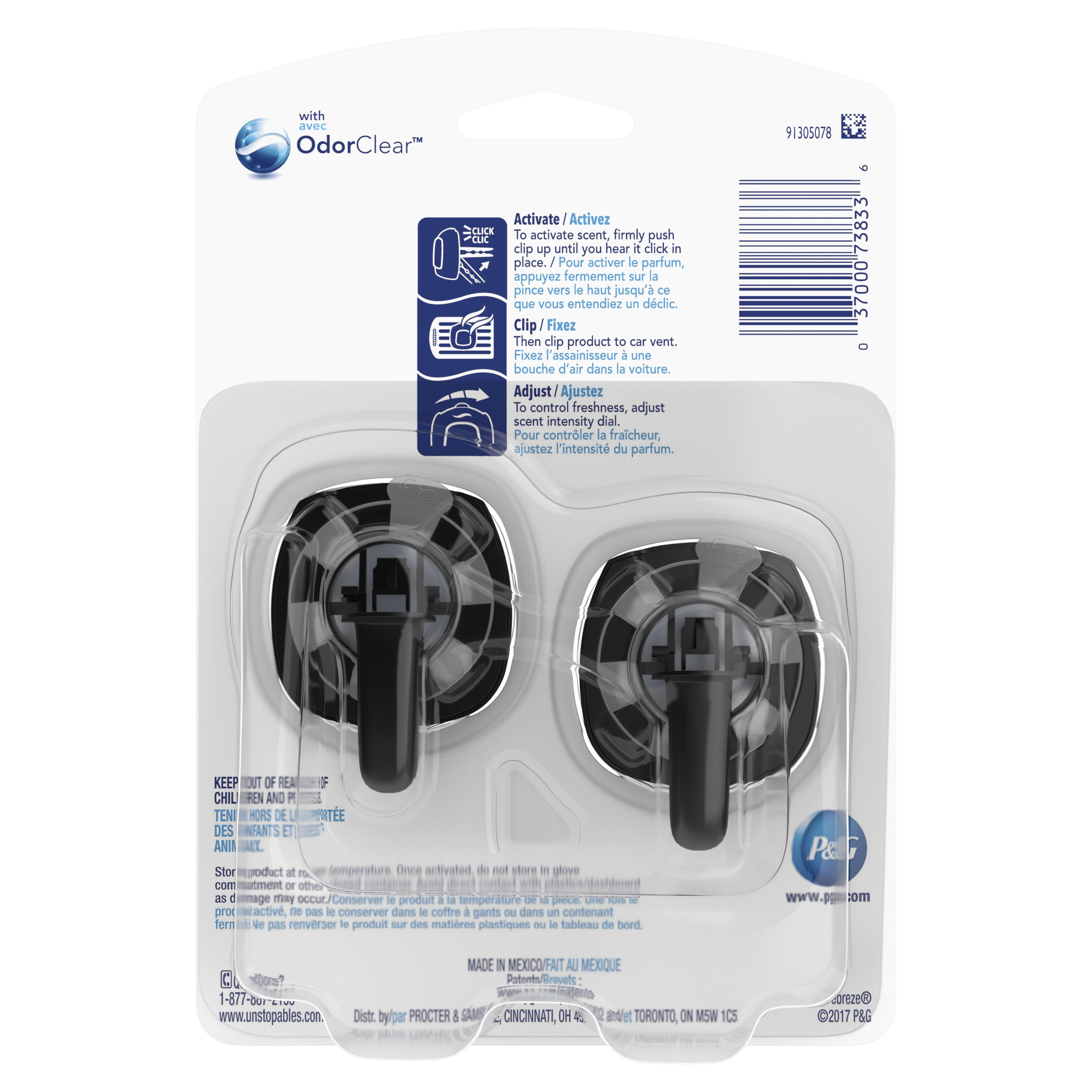 Febreze Car Unstopables Air Freshener Vent Clip, Shimmer, 2 count