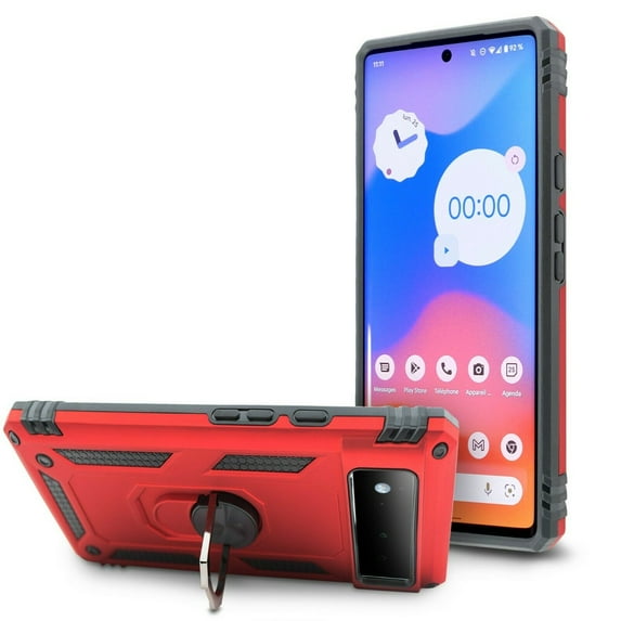 for Pixel6 PRO Google Pixel 6 PRO Ring Phone Case Magnet Mount Ready Slip Guard Grids Pattern Kickstand Hybrid Slim Shock Bumper Cover