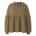thumbnail image 6 of larppty Womens Oversized Hoodies Sweatshirts Casual Lantern Long Sleeve Drawstring Peplum Hem Loose Hooded Pullover Tops Fall Outfits (Khaki, M), 6 of 6