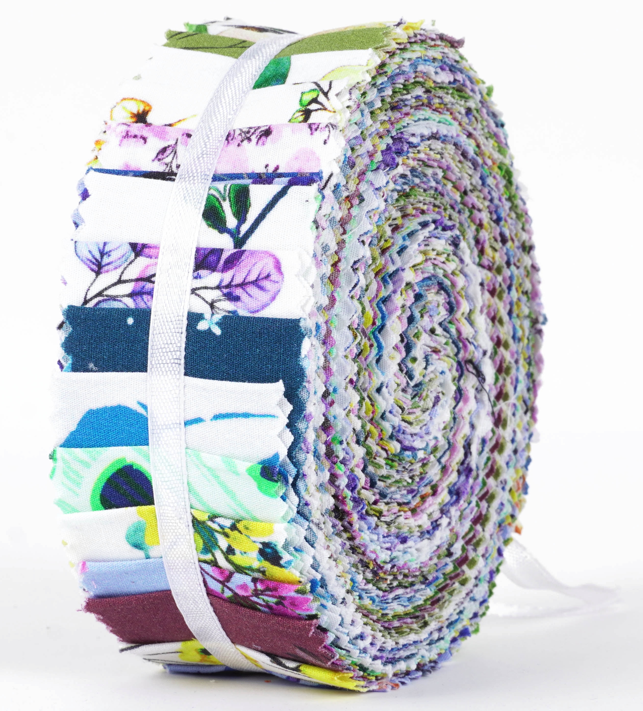 Soimoi 40Pcs Florals Print Precut Fabrics Strips Roll Up 1.5 inches Cotton Jelly Rolls For Quilting - Pastel Mint