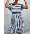 thumbnail image 3 of Jdlsppl Women's Short Sleeve Dress Sundress Ruched Vintage Stripe Printed Summer Thin Elegant Dresses Blue Small, 3 of 4