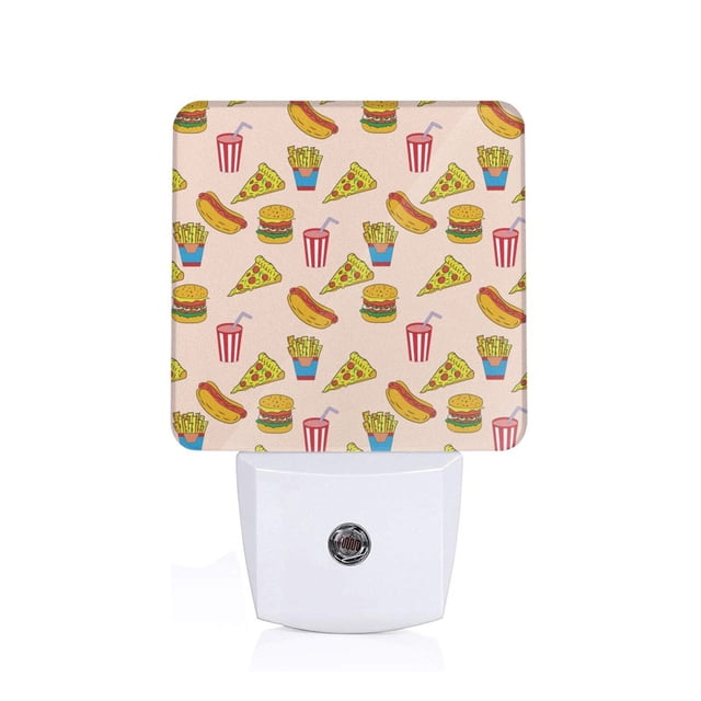 Balery Hamburger Pizza Luz Nocturna LED con Sensor Automático, Enchufe con Sensor Crepuscular, Luz Suave de 0.5W para Dormitorio, Pasillo, Baño-EU