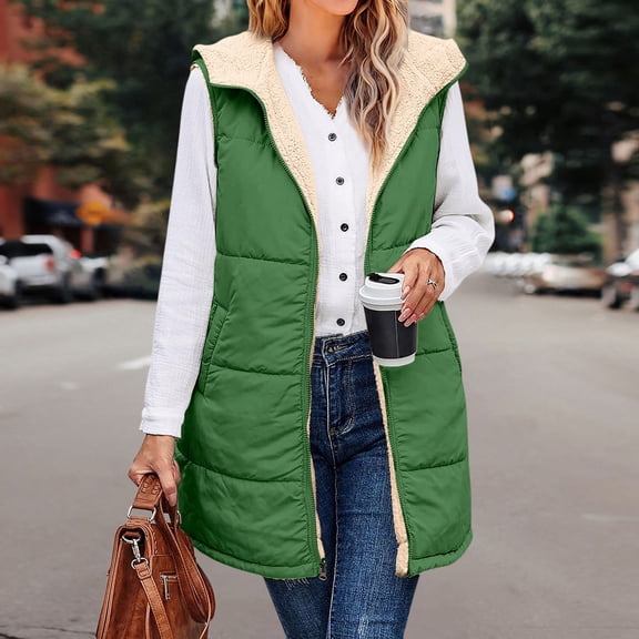 Women Vest Casual Stand Collar Sleeveless Jacket Warm Winter Reversible Zip Up Outerwear With Pockets Light Light Zip Vest for Women plus Size Womens Vests 3x Womens Vest Long Length Metallic Puffy