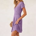 thumbnail image 4 of CIENVNSTG Womens Summer Dresses Short Sleeve Wrap V Neck A-Line Mini Dress Causal Flowy Boho Beach Vacation Sundress Light Purple XL, 4 of 5