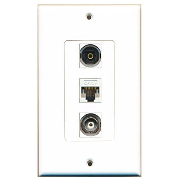 RiteAV - 1 Port Toslink and 1 Port BNC and 1 Port Cat5e Ethernet White Decorative Wall Plate