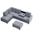 thumbnail image 6 of Sectional Sofa with Storage Ottoman and Reversible Chaise Lounge, L-Shaped Tufted Cushion Corner Sofa with 2 Cup Holders 3 Piece Velvet Sectional Sleeper Sofa Modern Couch Set for Living Room, Gray, 6 of 7