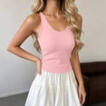 thumbnail image 2 of Womens Sleeveless Tank Top form Fitting Spaghetti Strap Crew Neck Ribbed Knit Basic Cami Shirts with Chest Padded Pink, 2 of 5