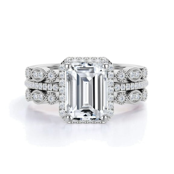 GY Women's Wedding Ring Sets Adjustable Size White Gold Plated AAA CZ 3pcs Ring Set