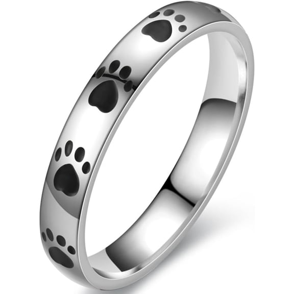 4mm Stainless Steel Dog's Paw Pattern Wedding Band Stacking Party Anniversary Birthday Ring
