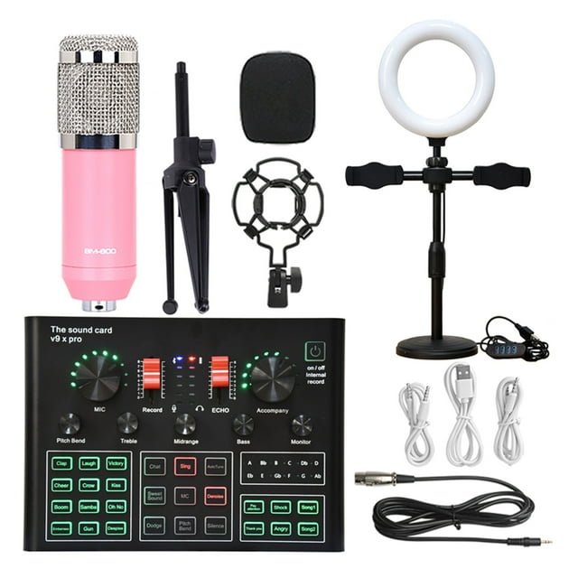 Microphone Ring Fill Light Tripod Mic Kit With Live Sound Card Wireless Karaoke Professional Studio Condenser Microphone ,Easy to Use