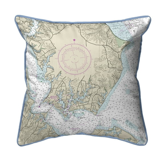 Betsy Drake Interiors Slomons Island, MD Nautical Map Small Corded Indoor/Outdoor Pillow 12x12