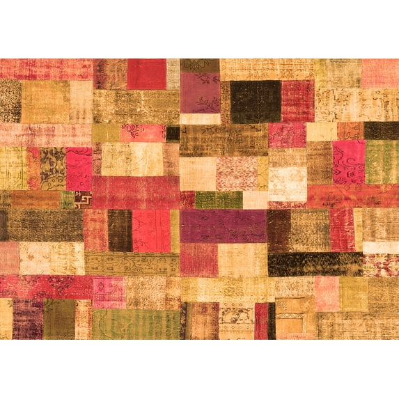 Ahgly Company Indoor Rectangle Patchwork Orange Transitional Area Rugs, 3' x 5'