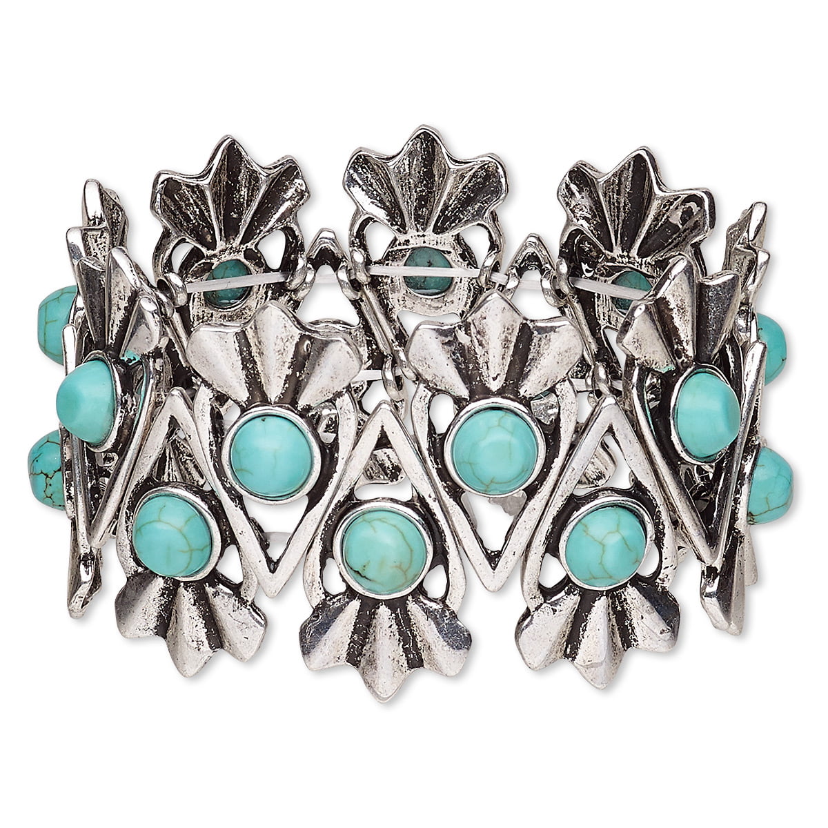 Charming bracelet w  a pewter butterfly accent with turquoise and pewter beads on a stretchy cord.