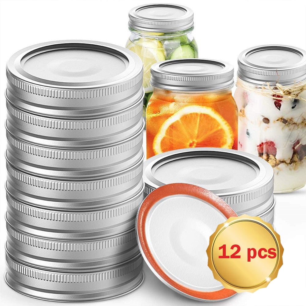 Saim 12 Sets Canning Lids Wide Mouth, Wide Mouth Lids with Silicone Seals Rings, Stainless Steel Mason Jar Lids for Canning