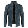 thumbnail image 2 of Holloyiver Men's Cardigan Sweater Geometry Casual Stand Collar Coat Solid Color Fashion Keep Warm Sweater Solid Color Navy, 2 of 5