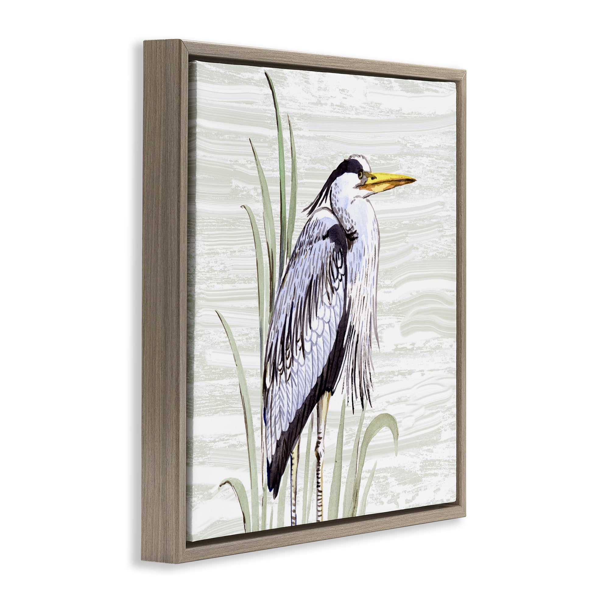 Stupell Industries Beach Bird Elegant Heron Animals Painting Brown Floater Framed Canvas Art Print Wall Art, 25 x 25